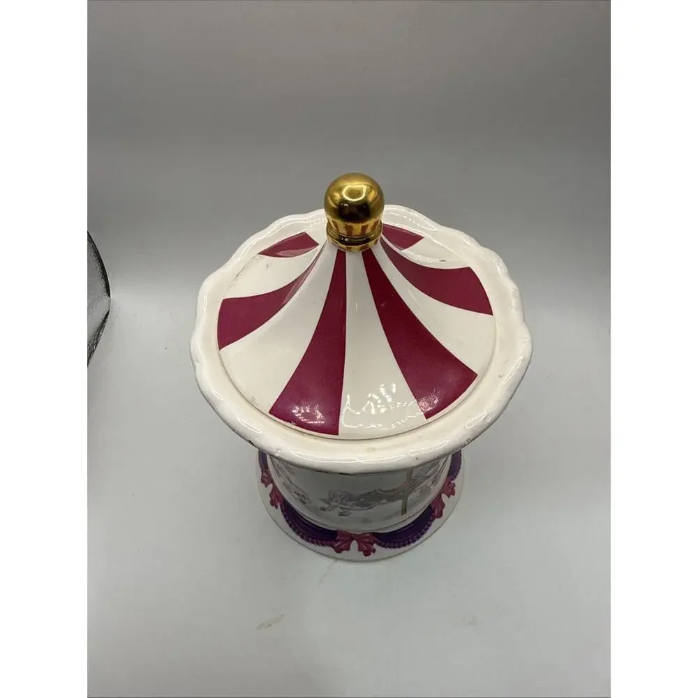 Telaflora 8” Horse Carousel Waltz MUSIC BOX Planter/Candy Dish w/Lid Holder *